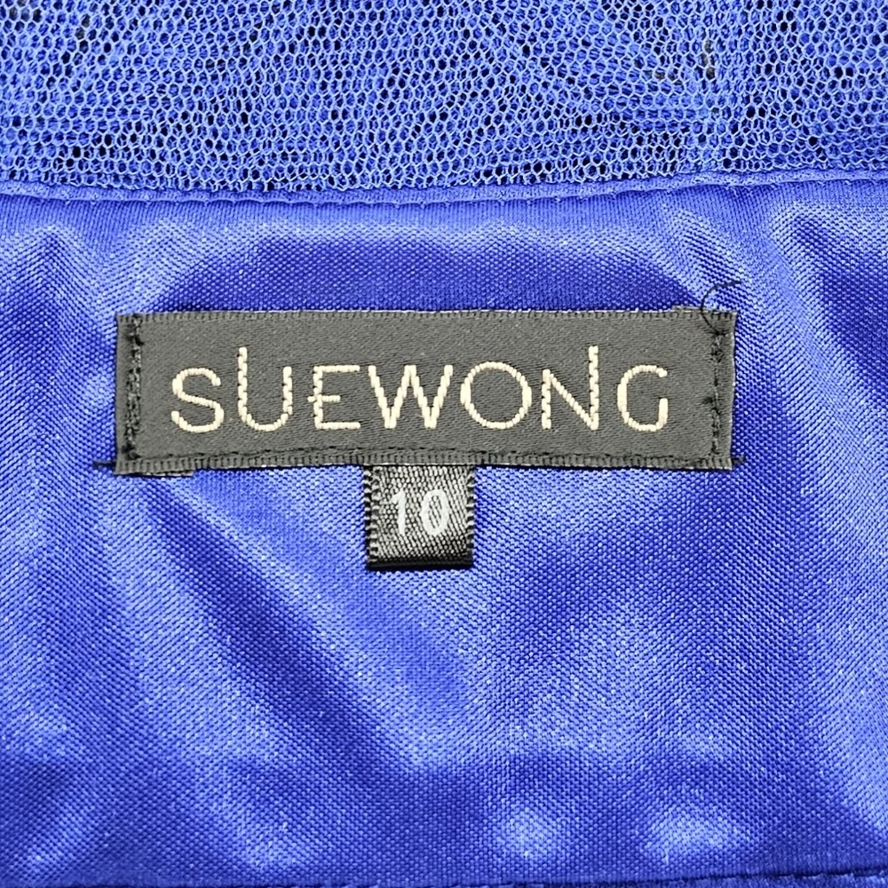 Sue Wong Cocktail Dress Womens Size 10 Cobalt Blue Embroidered Cap Sleeves Lined - Picture 9 of 15